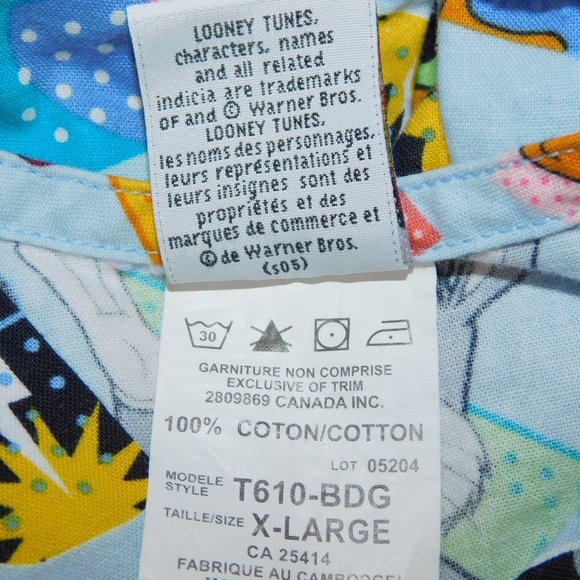 Looney Tunes Womens XL Scrub Top Shirt Band Aids Taz Bugs Bunny Tweety Daffy - Picture 3 of 14